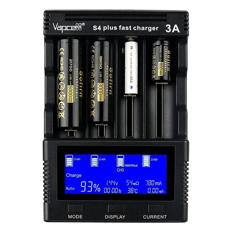 Vapcell S4+ univerzální chytrá 3A rychlo nabíječka pro články Li-ion / Ni-MH / Ni-Cd V3.0