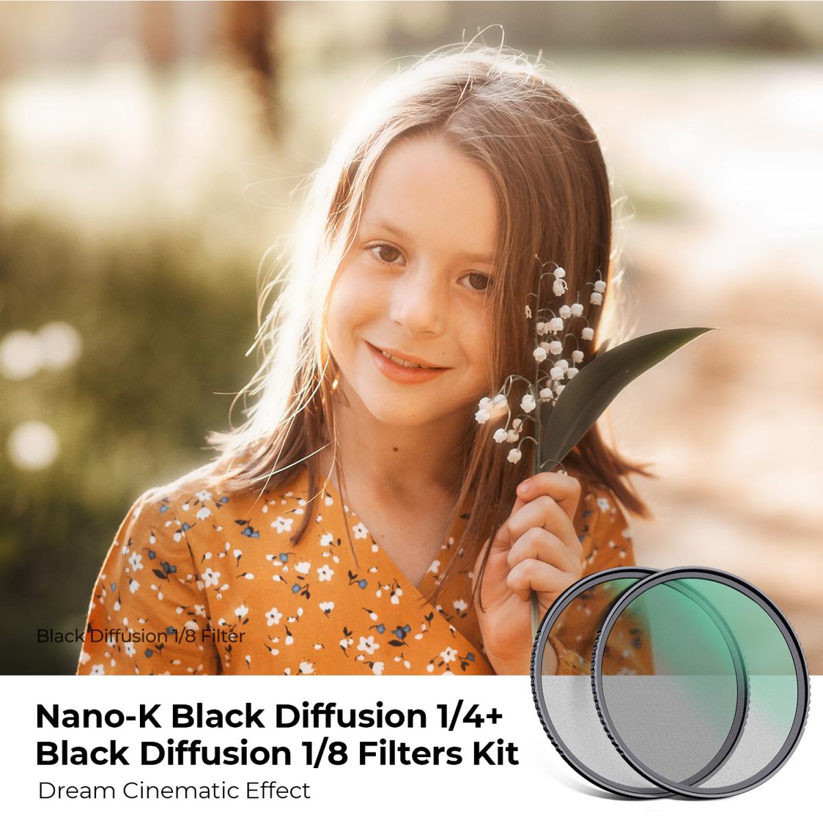 K&F Concept sada filtrů Black Mist 1/4+1/8 +3 utěrky, průměr 49mm