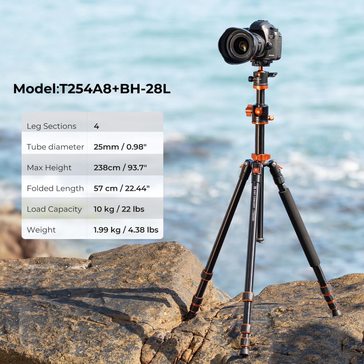 Pokročilý vysoký fotografický stativ K&F Concept SA254T1 horizontální