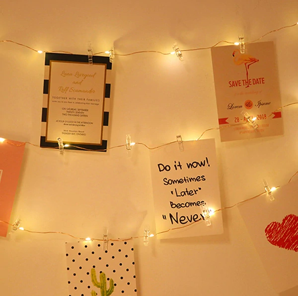 LED šňůra se svítícími kolíčky místo foto rámečků, délka 10 metrů