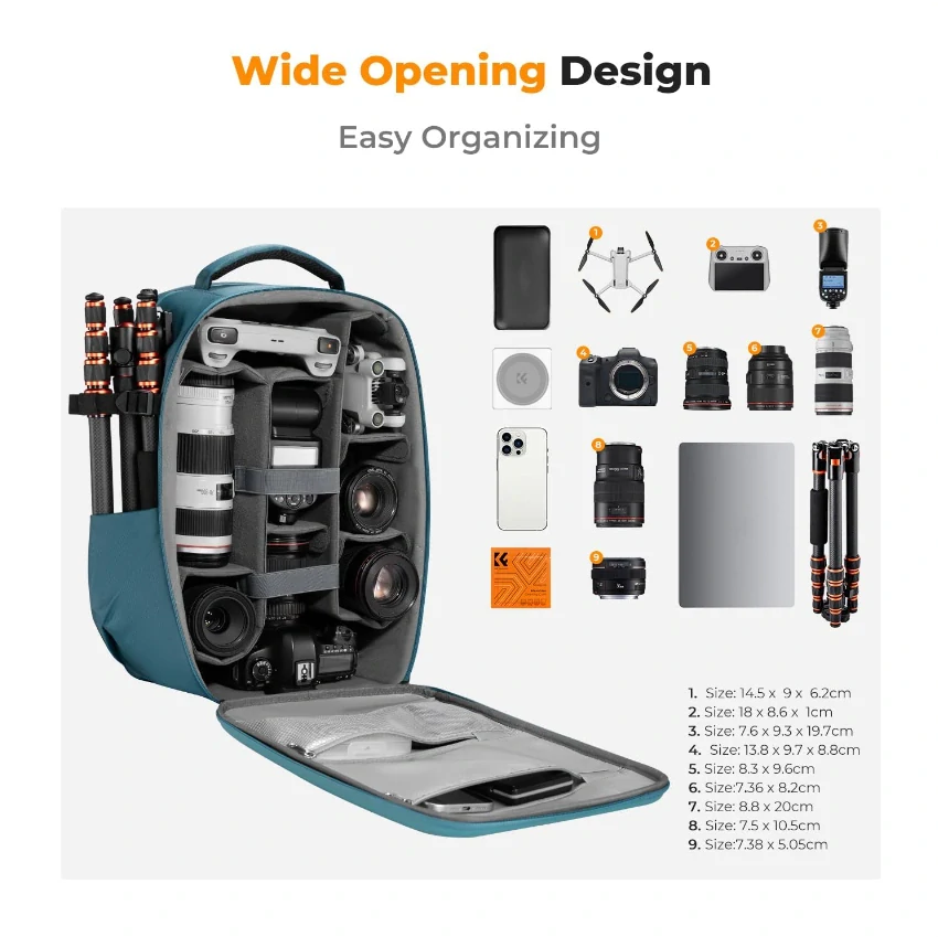 K&F Concept prostorný foto batoh 22L Nature Wander 10 modrá