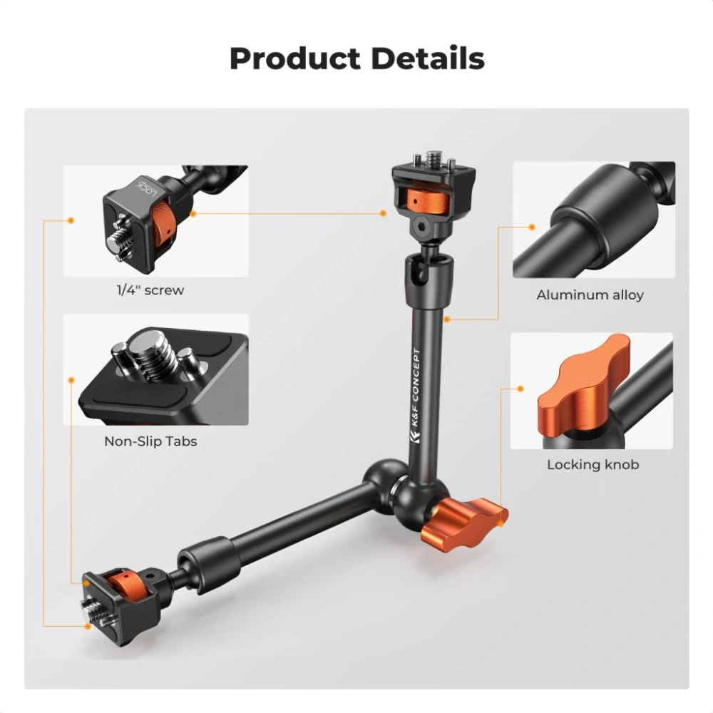 Profesionální kloubové rameno K&F Concept Magic Arm 11" s 1/4" závity MS33