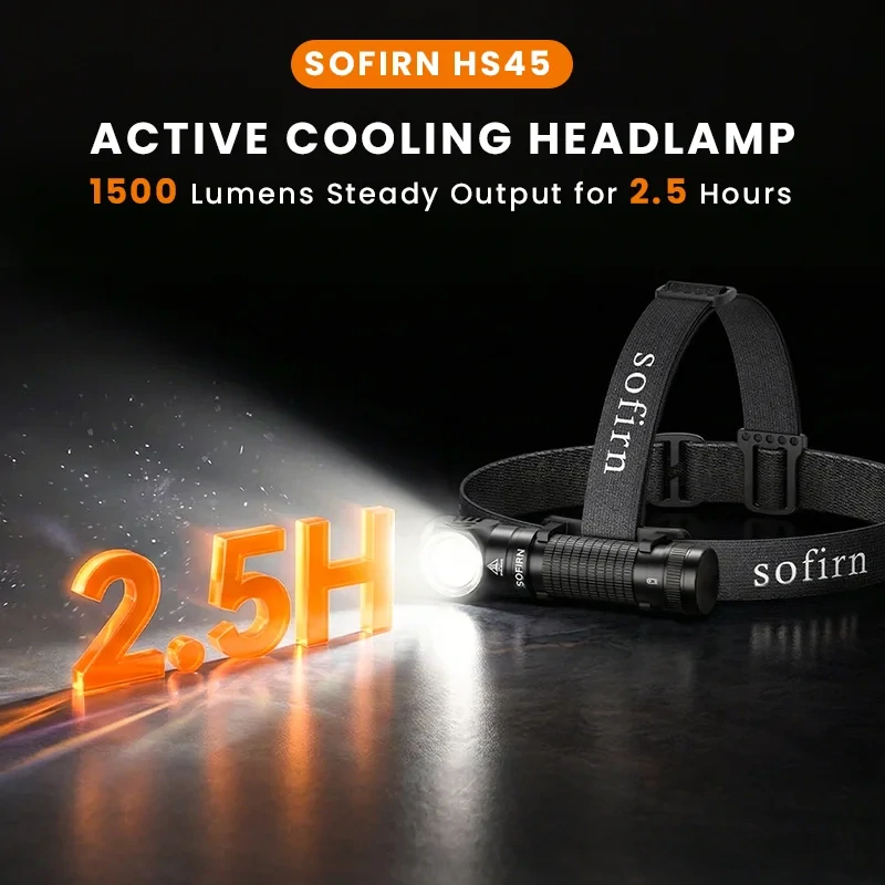 Nabíjecí čelovka Sofirn HS45 s aktivním chlazením, 3200 lumenů, bez akumulátoru