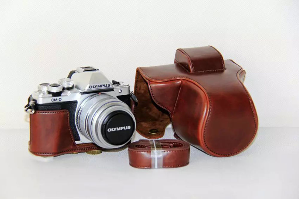 Kožené pouzdro pro OLYMPUS OM-D E-M10 MARK II / III tmavě hnědé