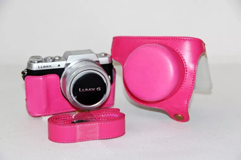 Kožené pouzdro pro PANASONIC LUMIX DMC-GF7 / GF8 růžové