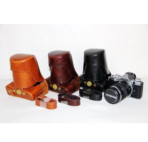 Kožené pouzdro pro Olympus OM - D E-M5 Mark II světle hnědé malé