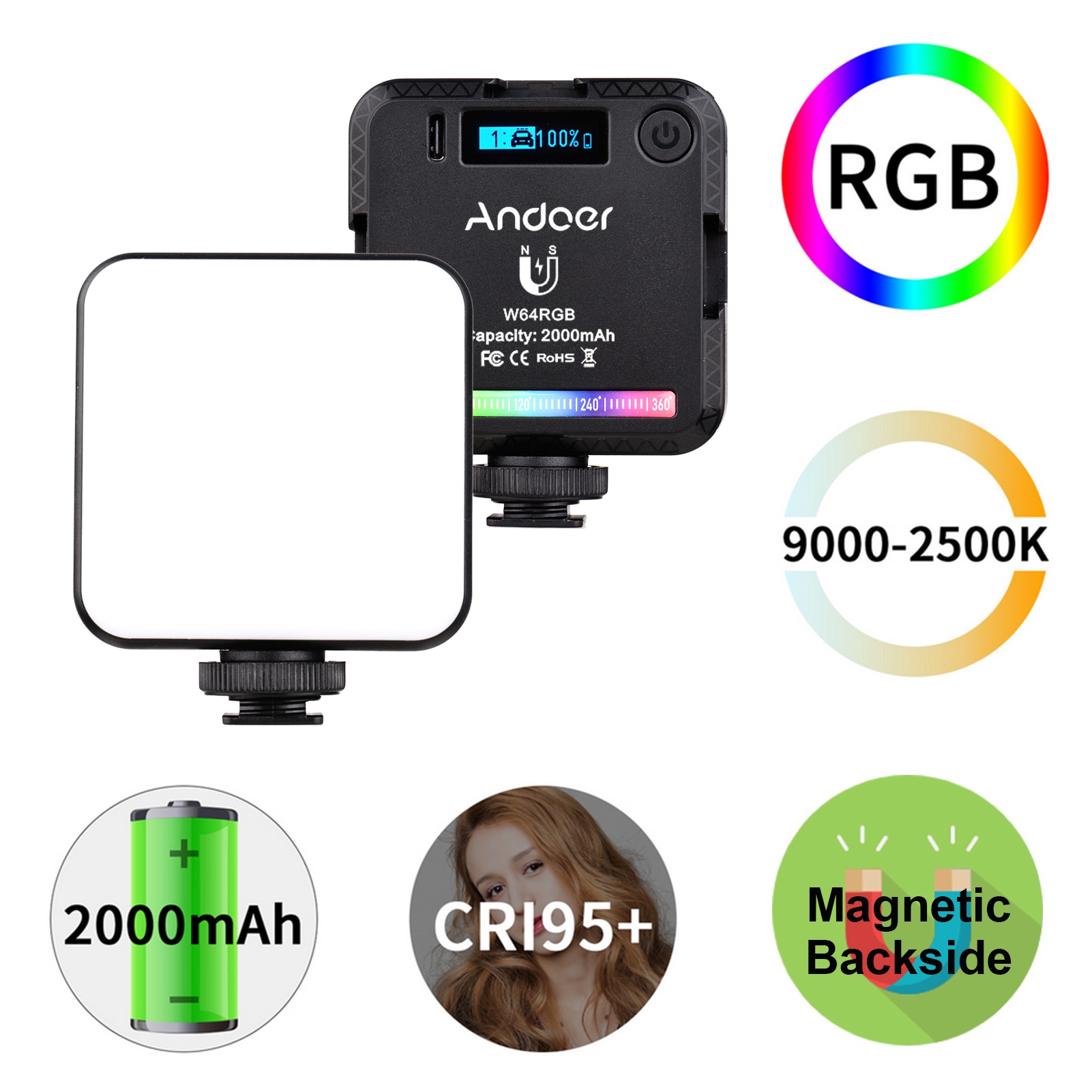 Led Video světlo Andoer W64 RGB new