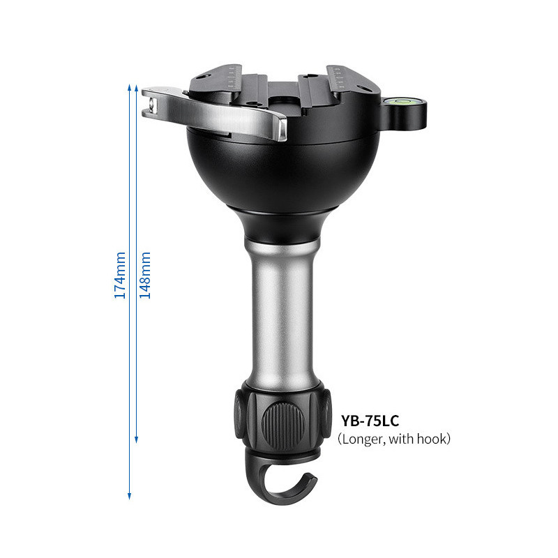 Stativový půlkulový nivelační adaptér s háčkem a rychloupínací svorkou Leofoto 75 mm (L)