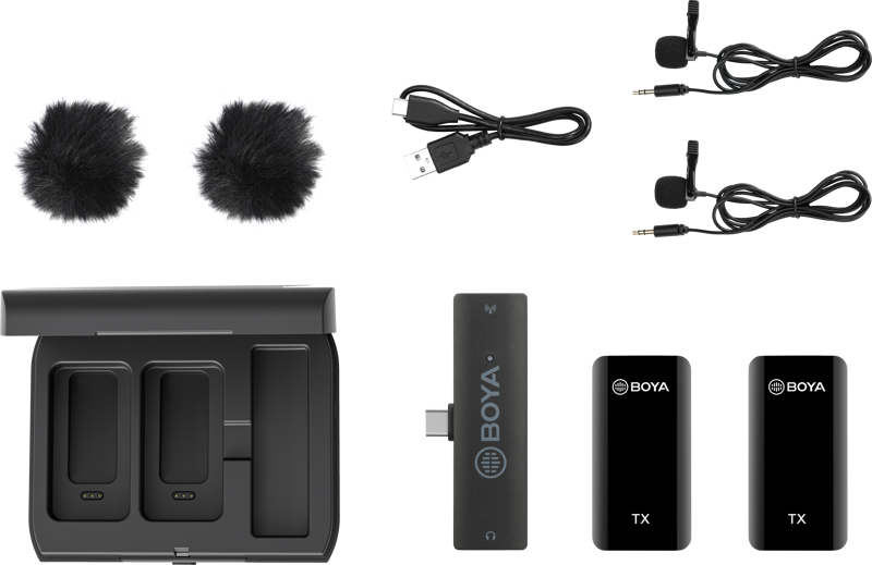 bezdrátový mikrofon BY-XM6-K6 - 2.4GHz Dual-channel Wireless Microphone Type-C devices 1+2 w/ charging box