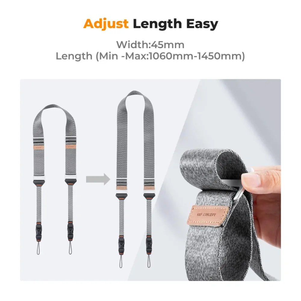 K&F Concept široký rychloupínací popruh na fotoaparát šedý