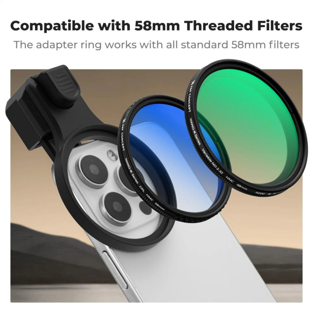 K&F Concept Adaptér na 58mm filtry s klipem pro mobilní telefony včetně odolného pouzdra