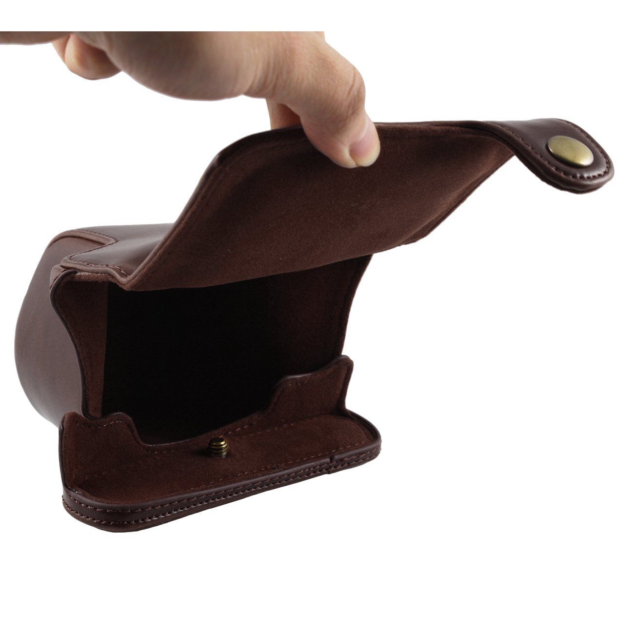 Kožené pouzdro pro PENTAX Q-S1 tmavě hnědé