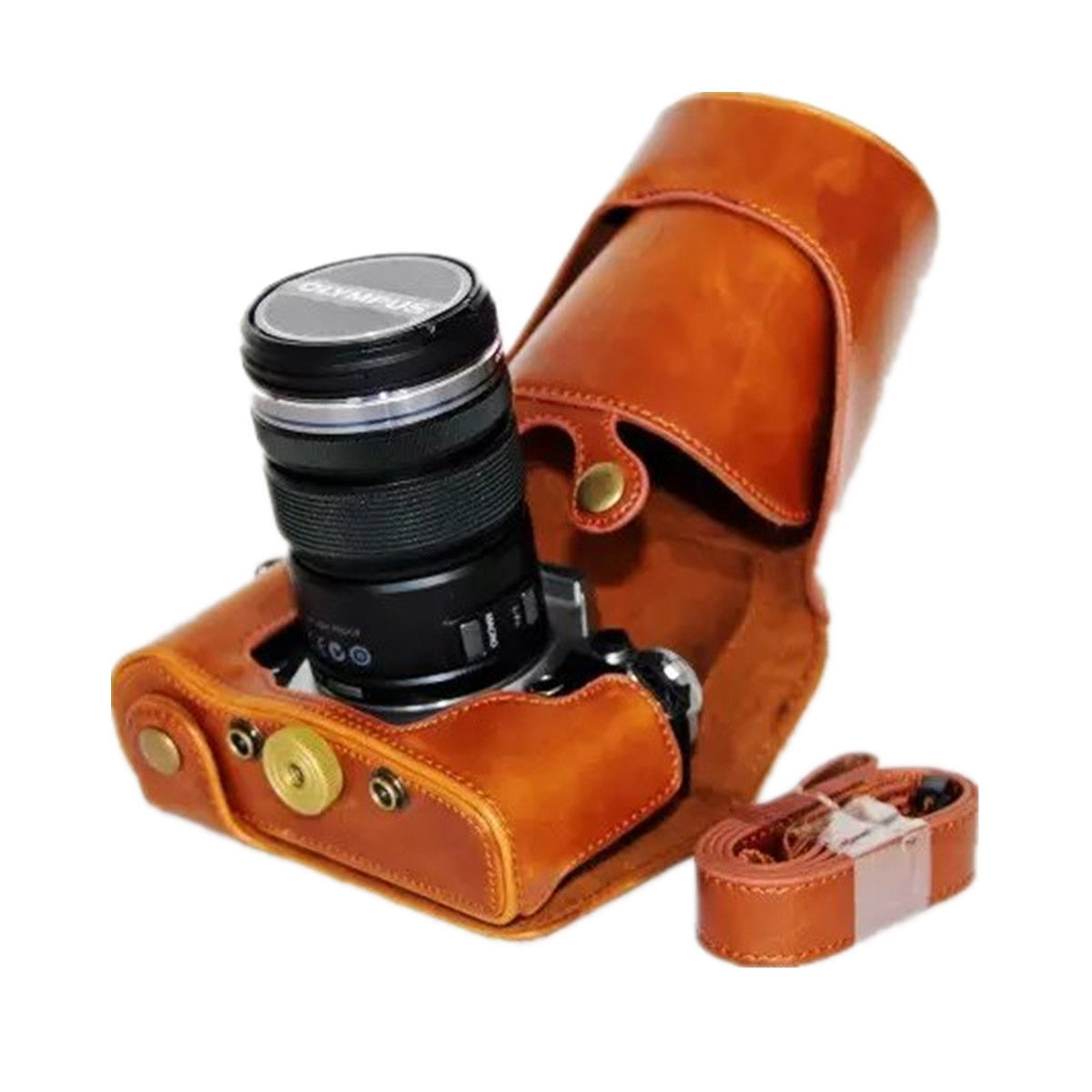 Kožené pouzdro pro Olympus OM - D E-M5 Mark II světle hnědé velké
