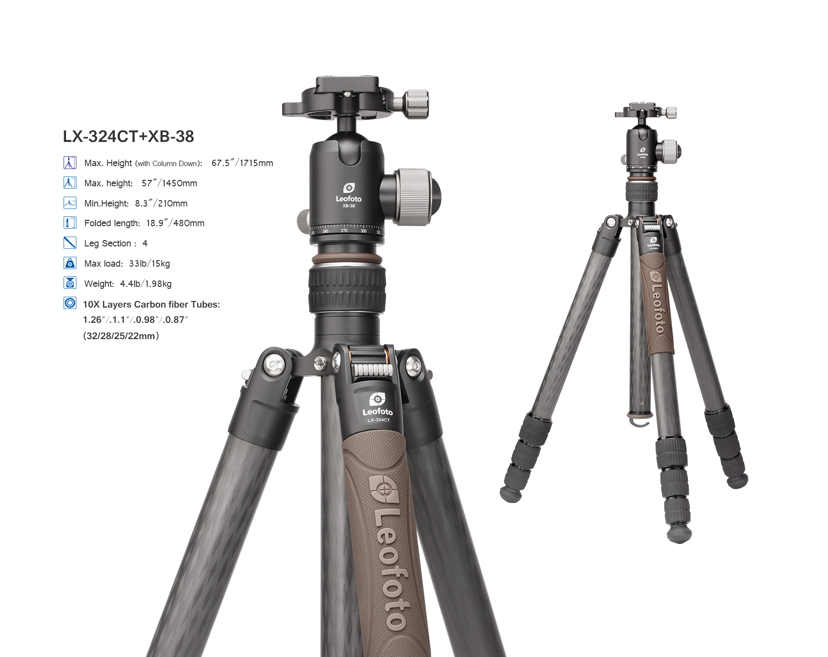 Tripod Leofoto Urban LX-324CT s hlavou XB38