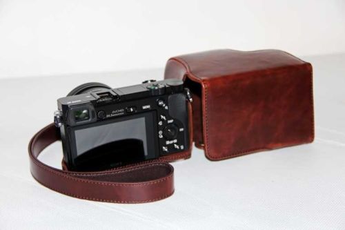 Kožené pouzdro pro fotoaparát Sony Alpha A6100 tmavě hnědé
