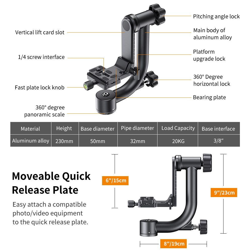 K&F Concept Gimbal stativová hlava