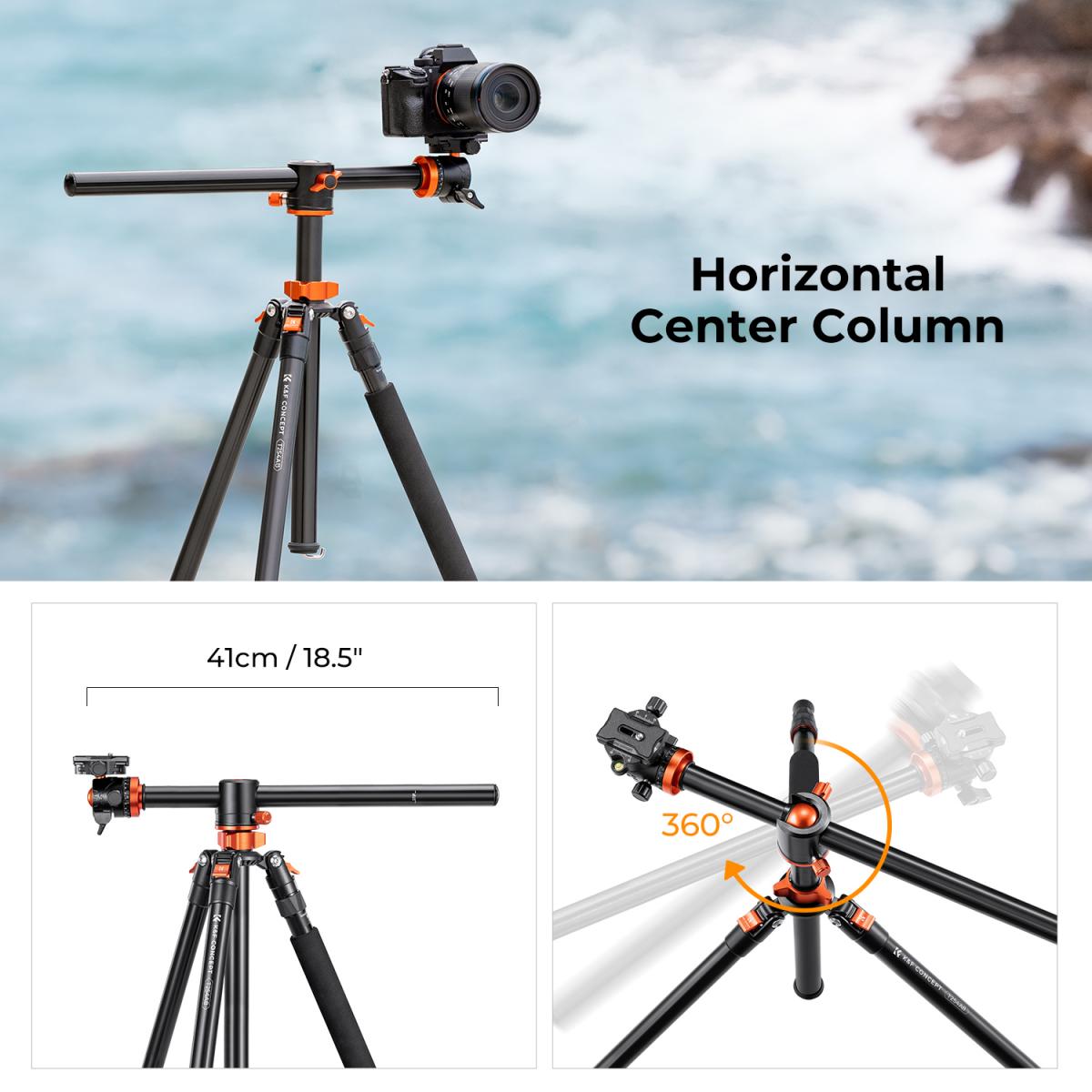 Pokročilý vysoký fotografický stativ K&F Concept SA254T1 horizontální