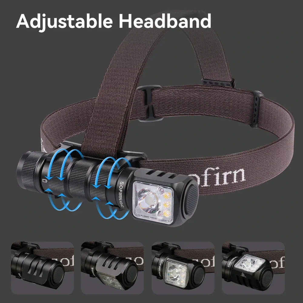 Nabíjecí výkonná čelovka s červeným světlem Sofirn HS42, 2100 lumenů, s akumulátorem