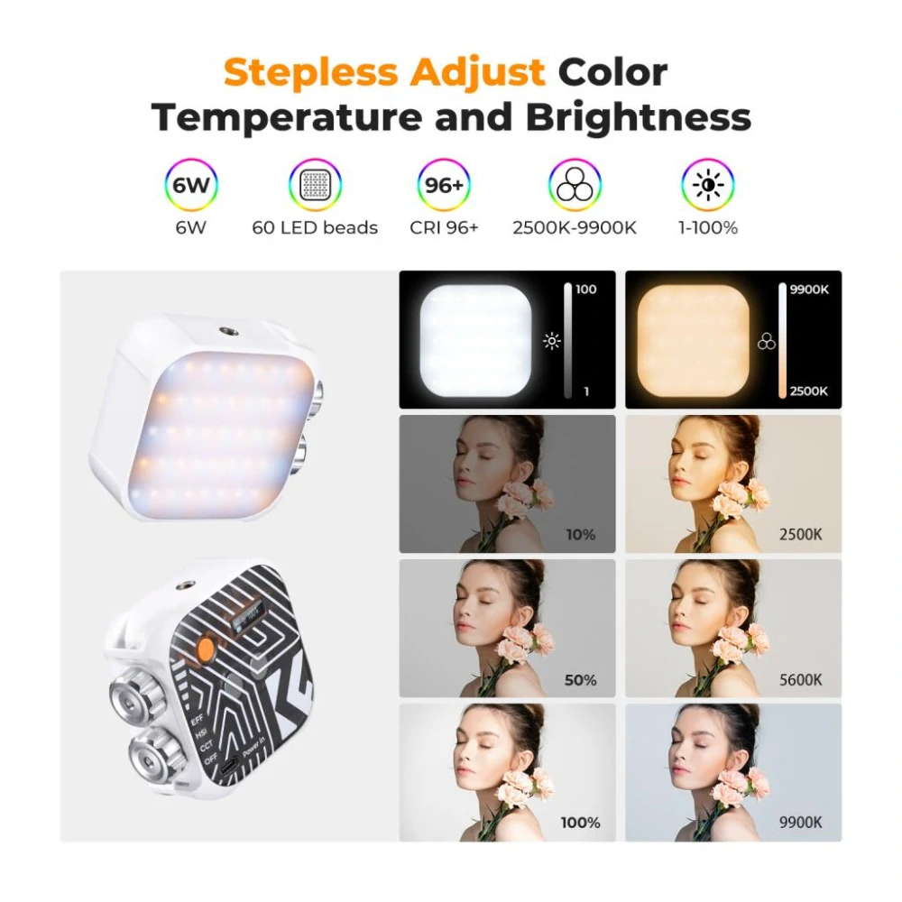 K&F Concept přídavné světlo RGB LED 2500K-9900K bílé