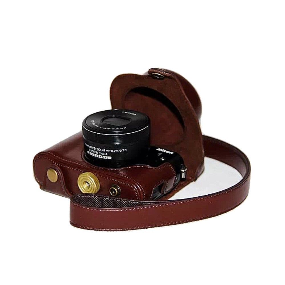 Kožené pouzdro pro NIKON V3 tmavě hnědé