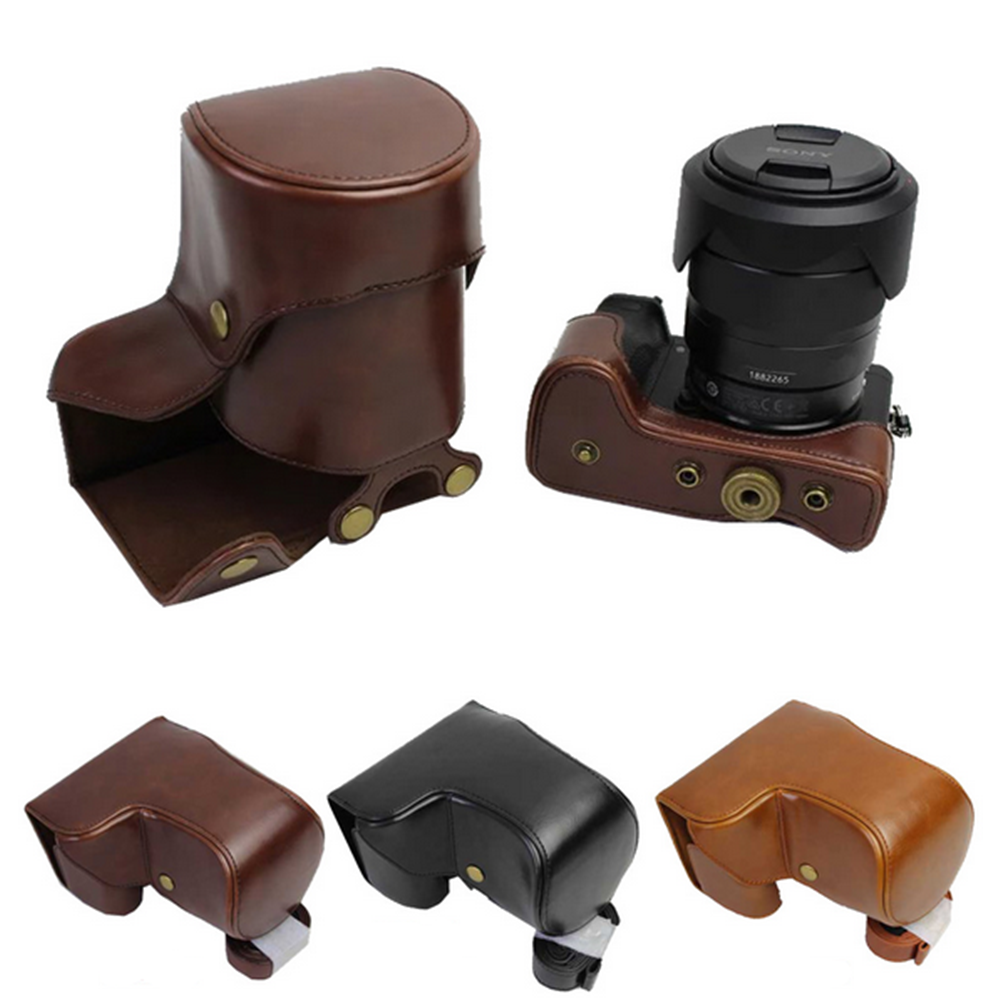 Kožené pouzdro pro SONY Alpha A6500 světle hnědé malé 