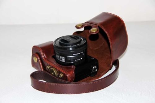 Kožené pouzdro pro fotoaparát Sony Alpha A6100 tmavě hnědé