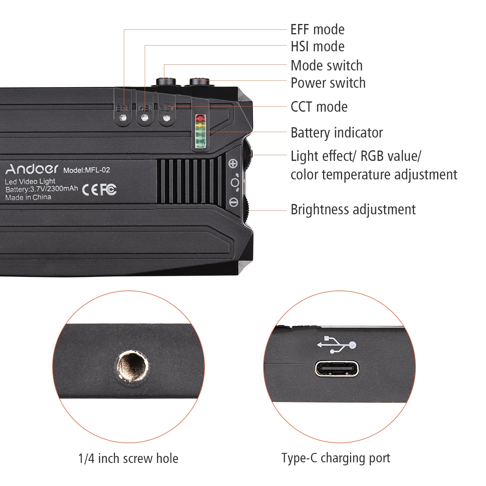 Led Video světlo Andoer MFL-02