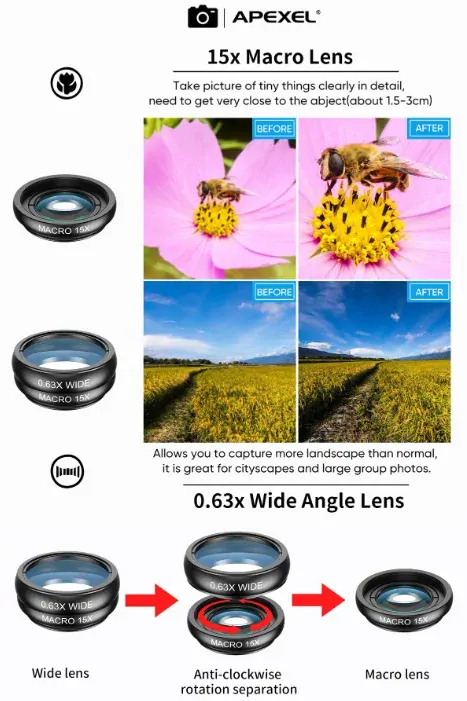 APEXEL kreativní sada objektivů s teleobjektivem pro mobilní telefony 