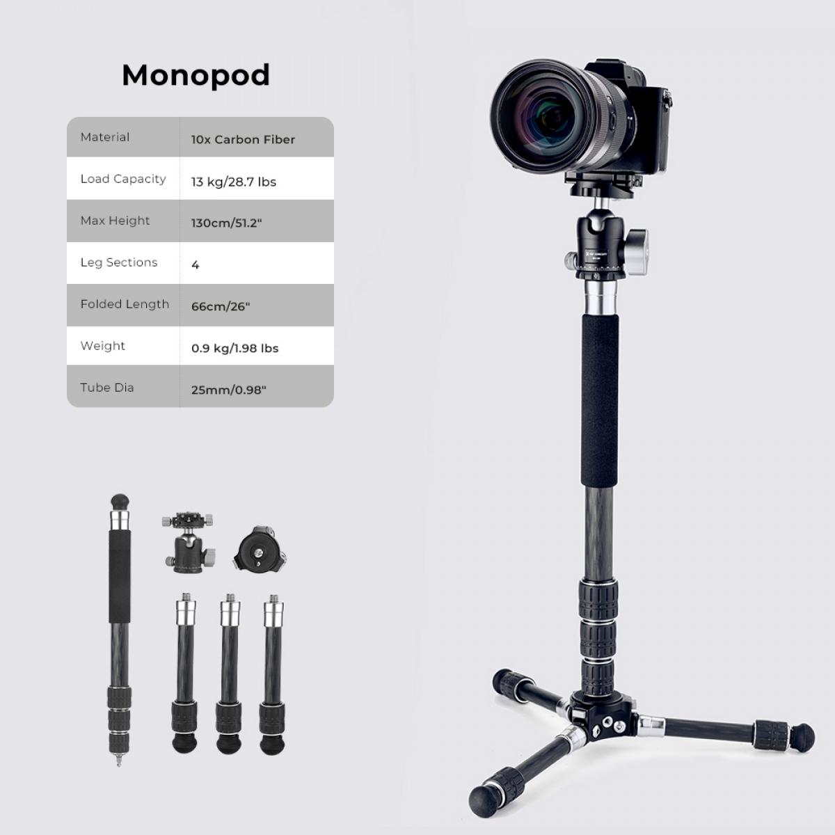 Profesionální modulární karbonový stativ K&F Concept S254C2+BH30