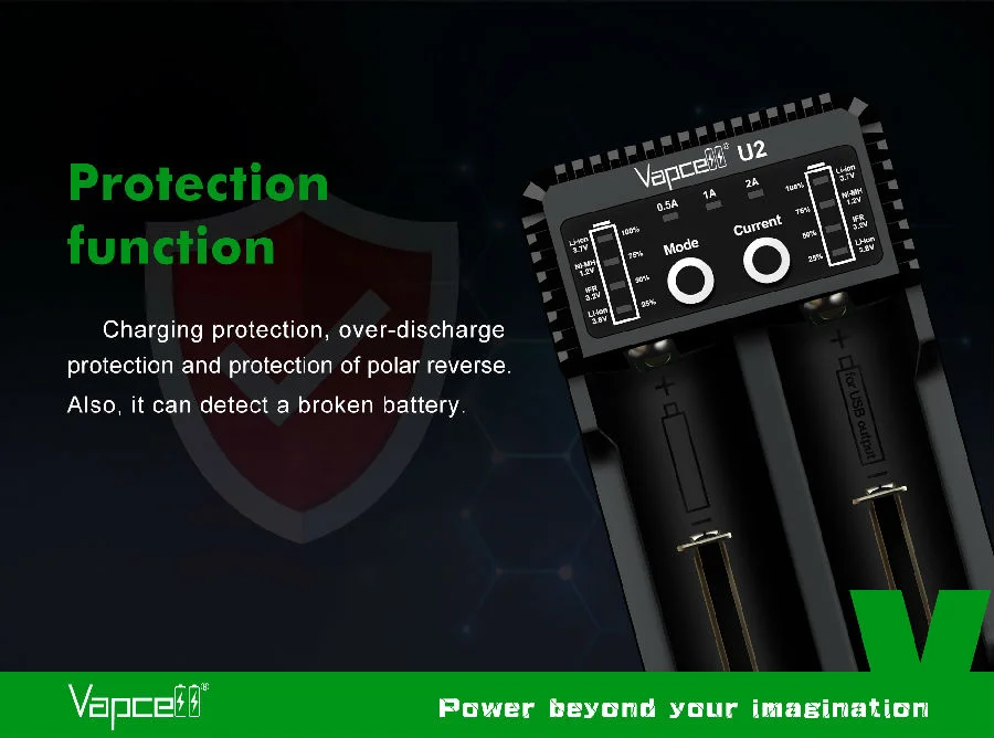 Vapcell U2 univerzální USB chytrá 2A nabíječka Smart Mini Charger USB pro články Li-ion / Lifepo4 / Ni-MH / Ni-Cd 