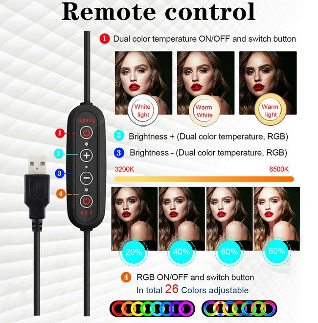 Kruhové RGB světlo 260mm s dvěma stativy
