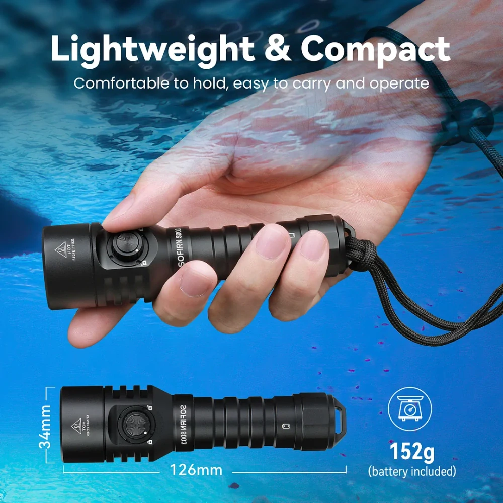 Vodotěsná svítilna Sofirn SD03, 1800 lumenů, bez akumulátoru