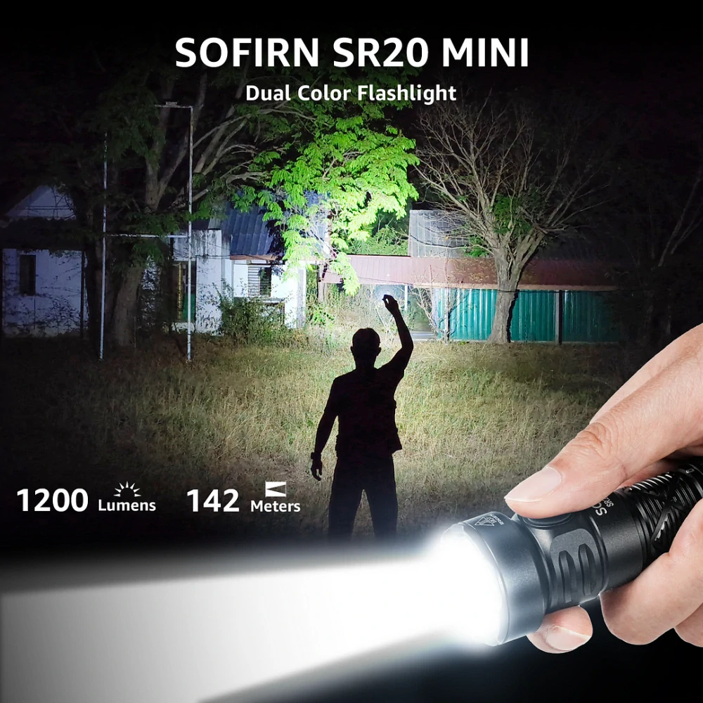 Malá svítilna Sofirn SR20mini, 1200 lumenů, možnost červeného světla, s akumulátorem