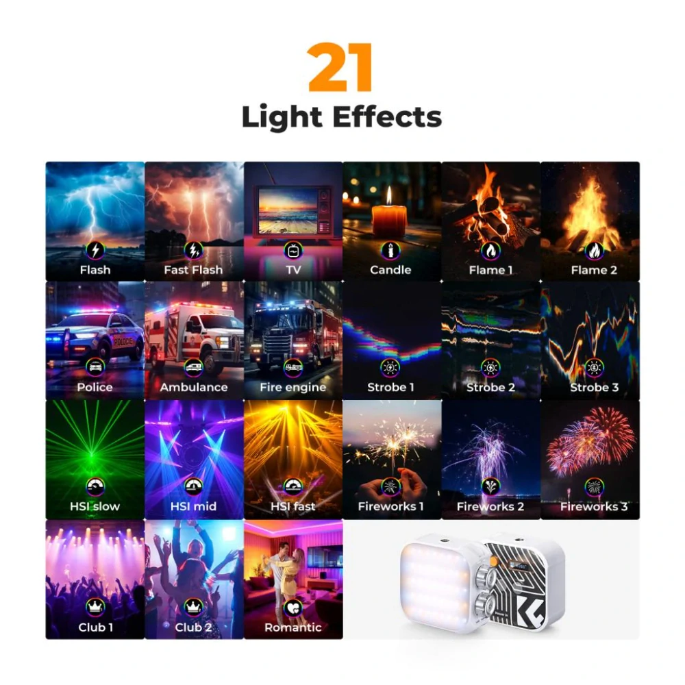 K&F Concept přídavné světlo RGB LED 2500K-9900K bílé