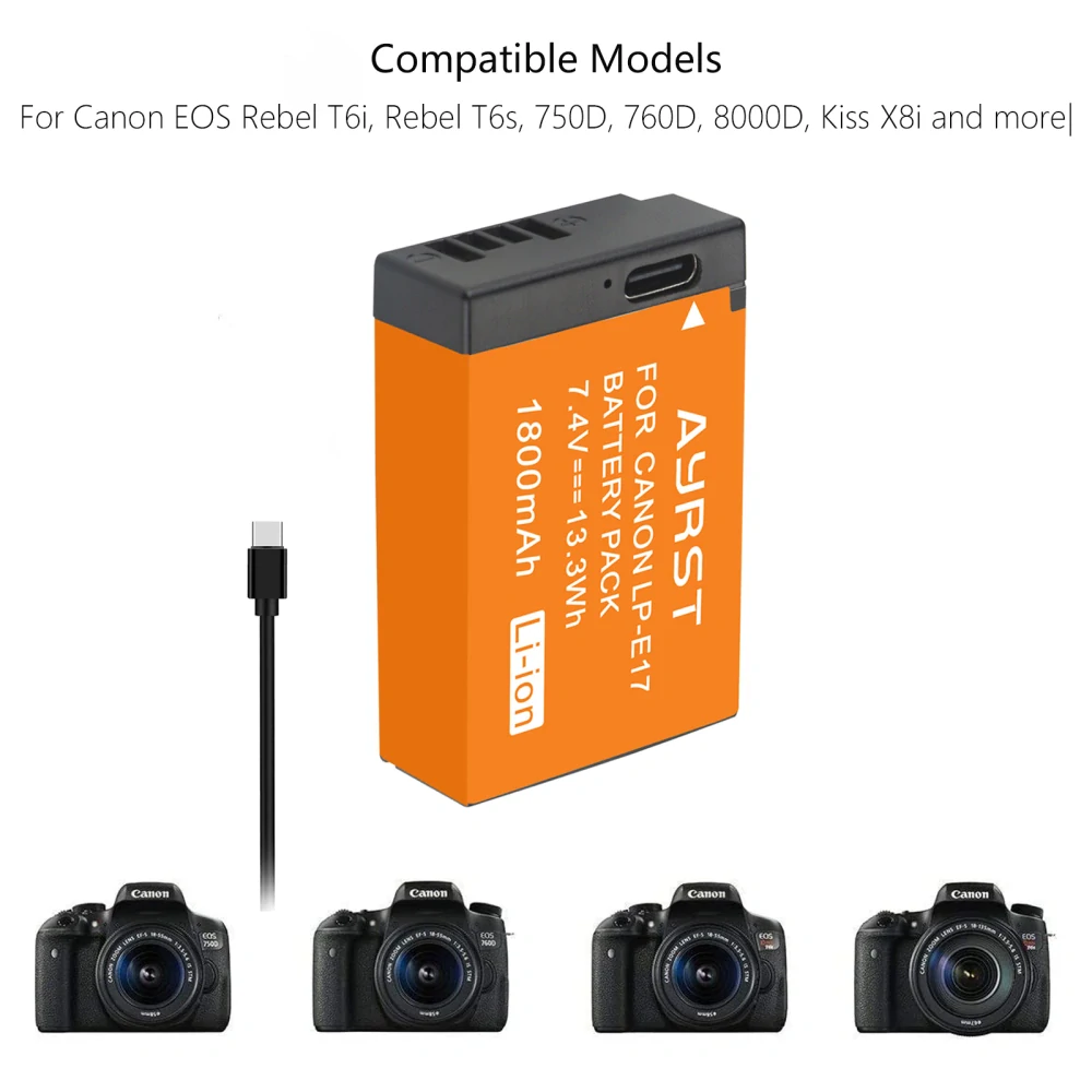 Akumulátor LP-E17, USB-C pro Canon 1800mAh