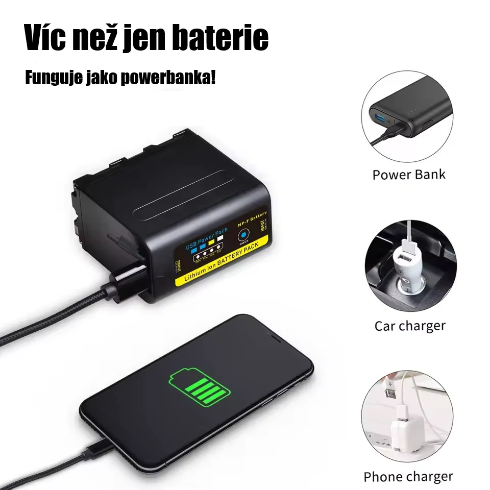Baterie NP-F970 / F980, 7800 mAh s nabíjením pomocí USB-C a s funkcí powerbanky