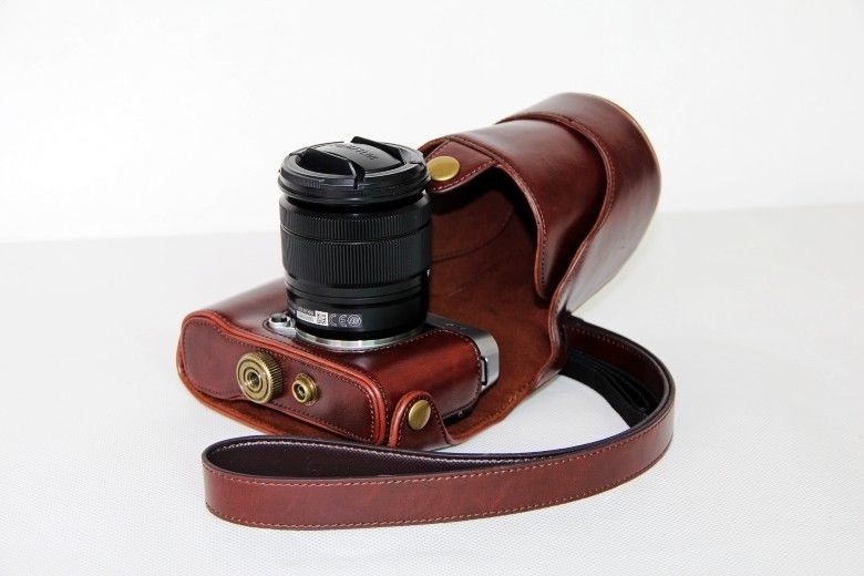 Kožené pouzdro pro FUJIFILM X-A2 tmavě hnědé