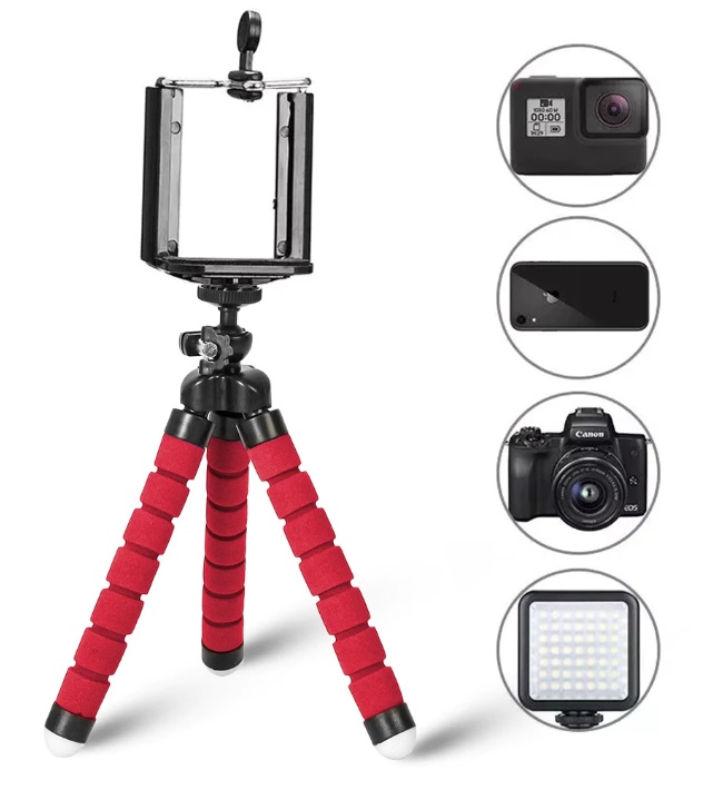 Ohebný flexi stativ pro mobilní telefon, červený