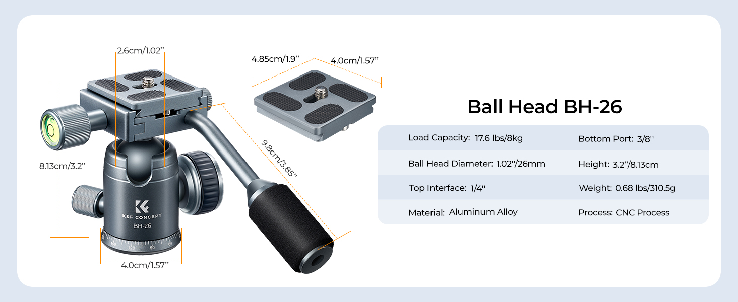 Profesionální stativová kulová hlava K&F Concept KF-26 šedá