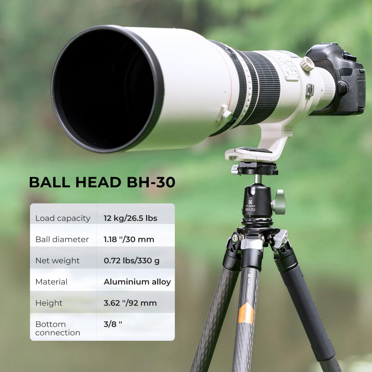 Precizně zpracovaná stativová hlava K&F Concept BH-30