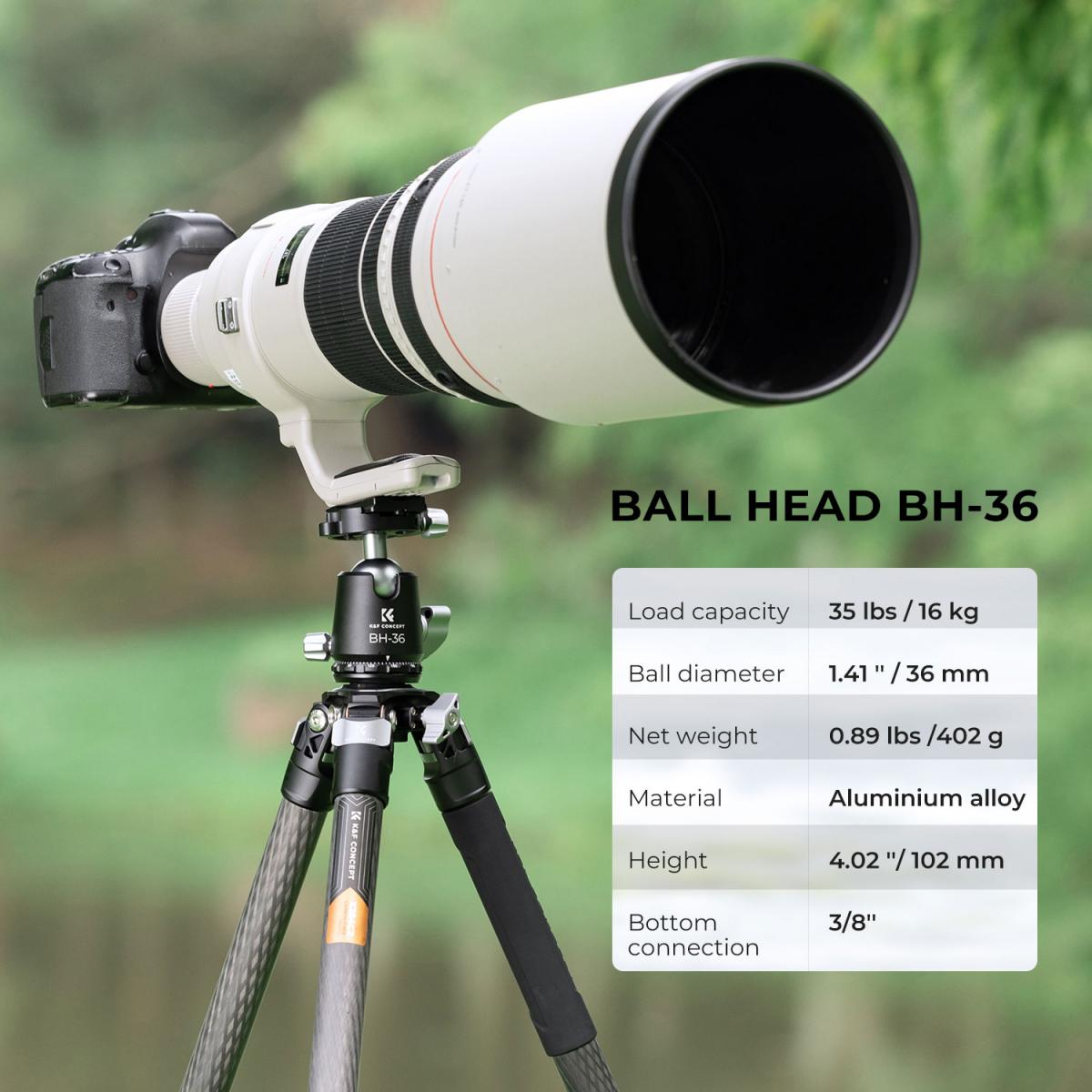 Precizně zpracovaná stativová hlava K&F Concept BH-36