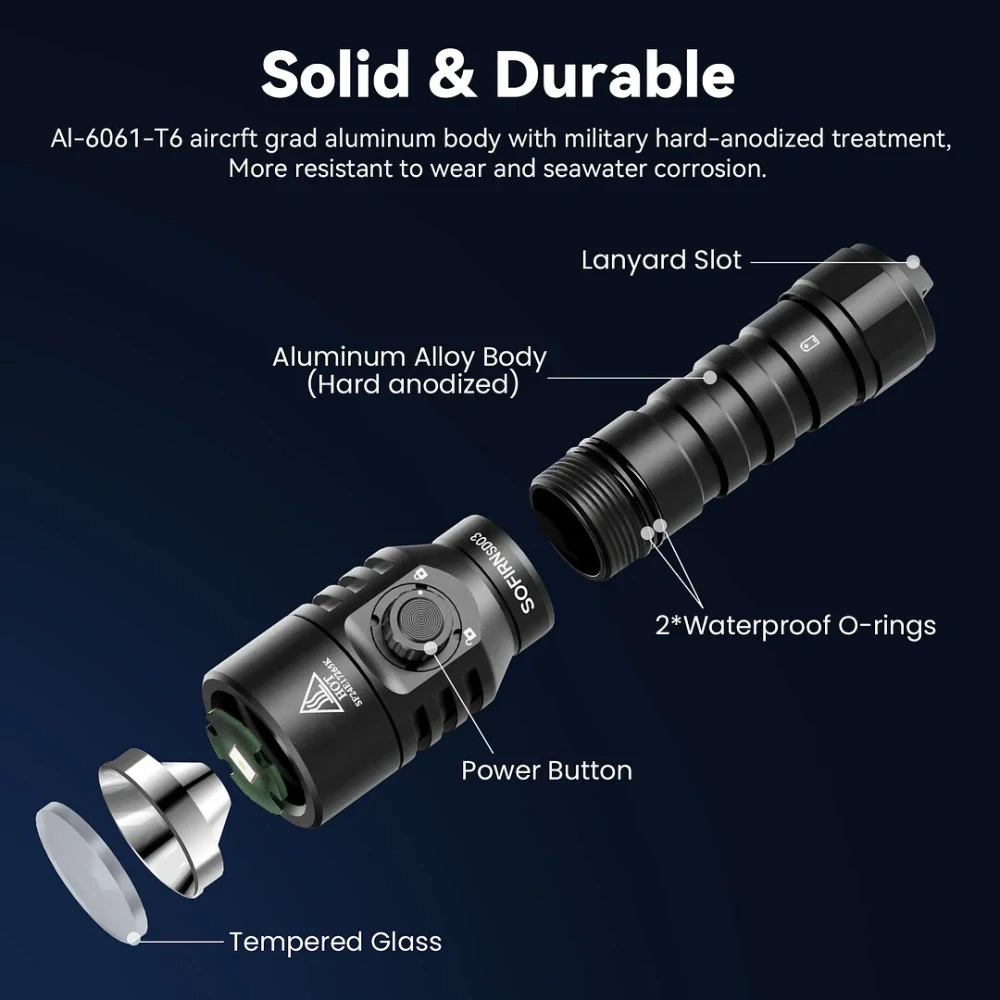 Vodotěsná svítilna Sofirn SD03, 1800 lumenů, bez akumulátoru