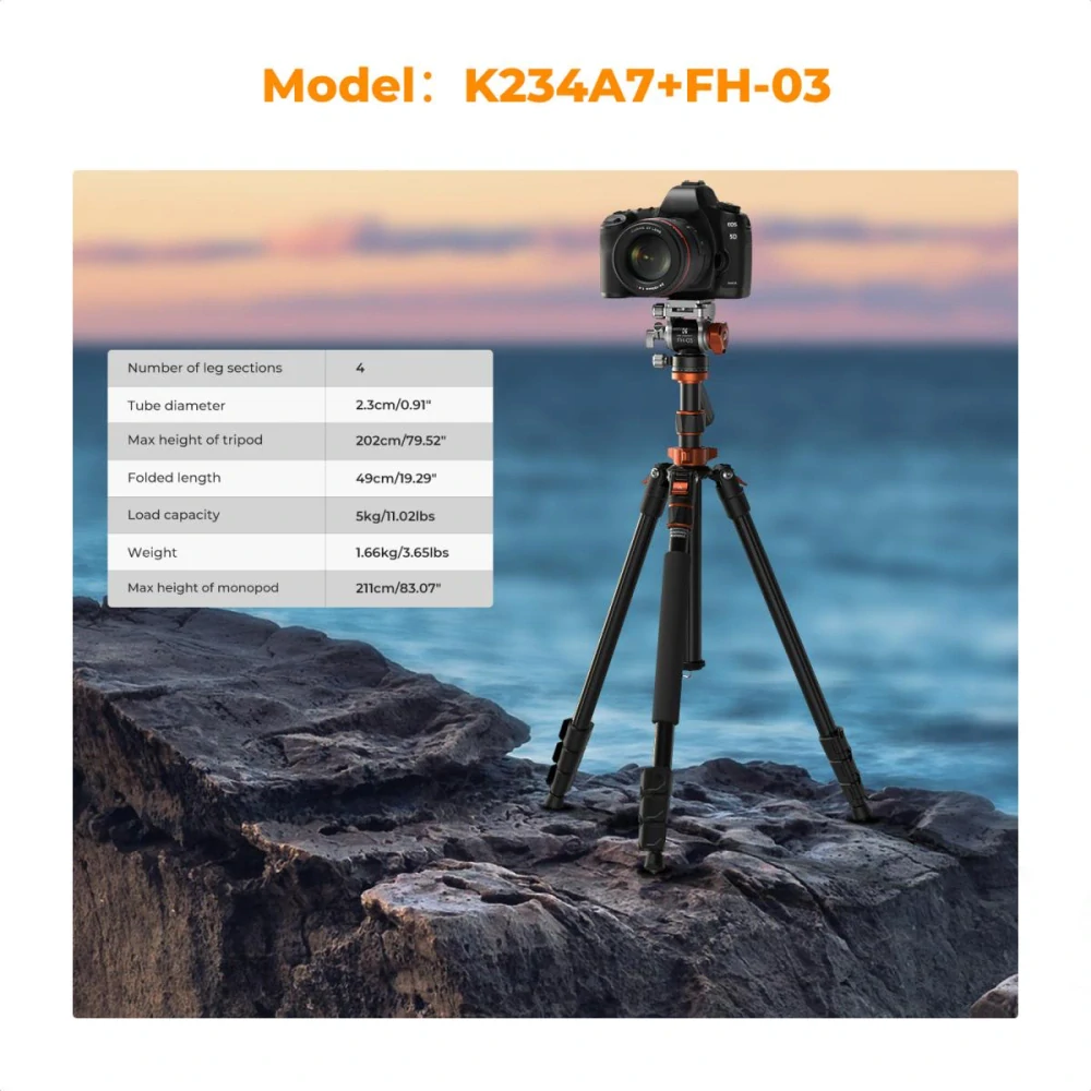 Kompaktní foto a video stativ s fluidní hlavou K&F Concept K234A7+FH-03