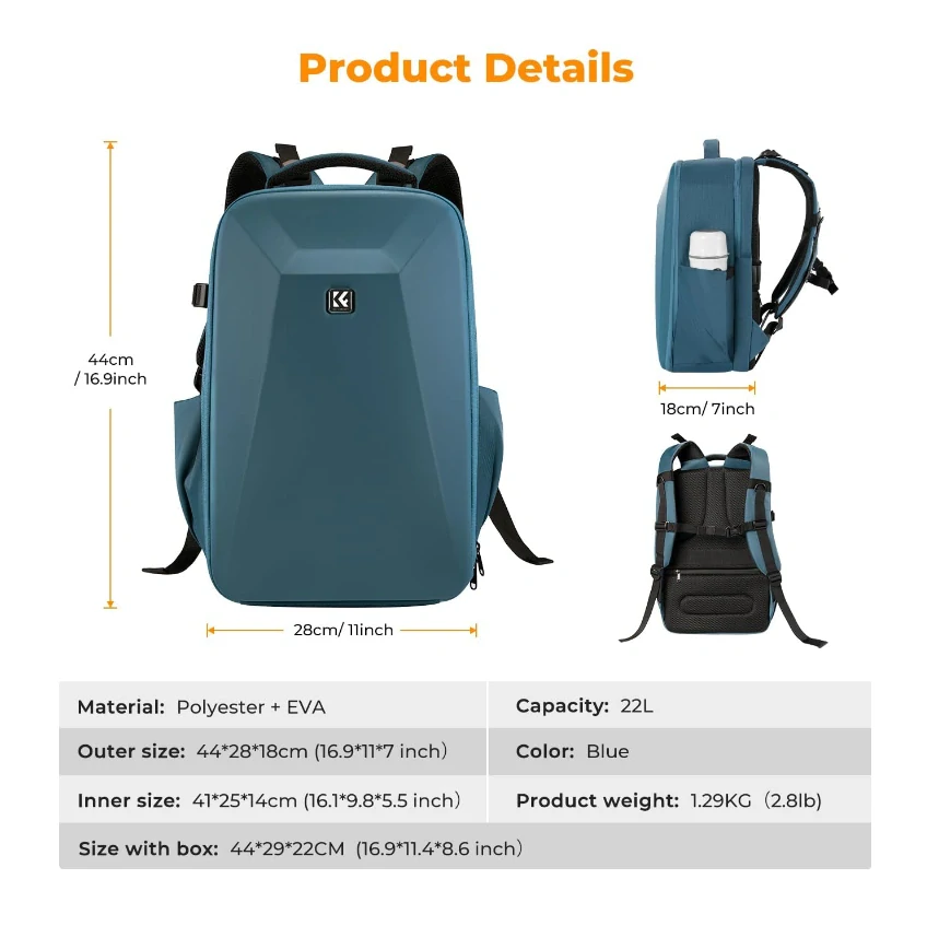 K&F Concept prostorný foto batoh 22L Nature Wander 10 modrá