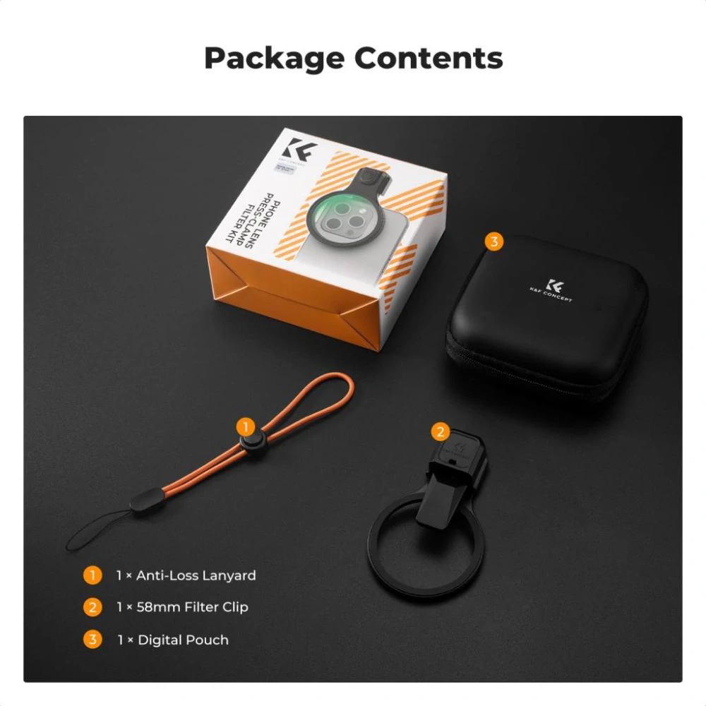 K&F Concept Adaptér na 58mm filtry s klipem pro mobilní telefony včetně odolného pouzdra