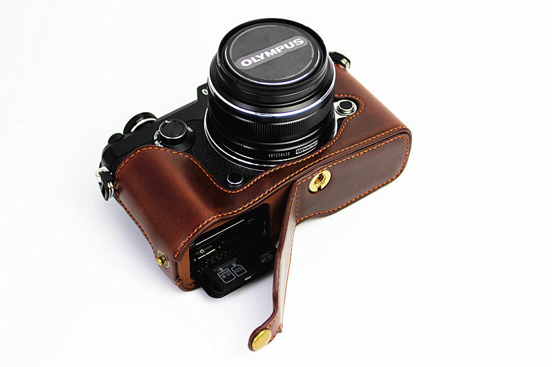 Kožené pouzdro pro OLYMPUS PEN-F tmavě hnědé