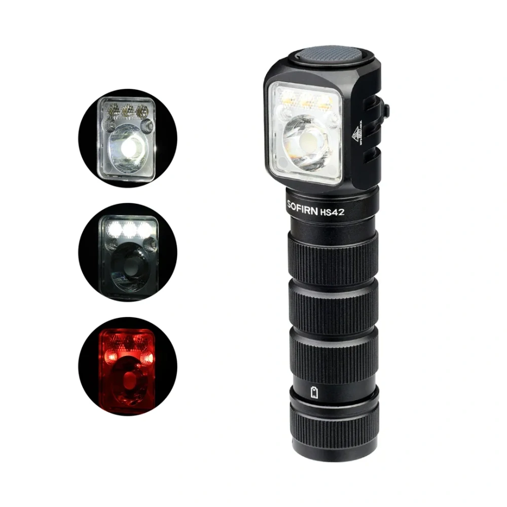 Nabíjecí výkonná čelovka s červeným světlem Sofirn HS42, 2100 lumenů, s akumulátorem