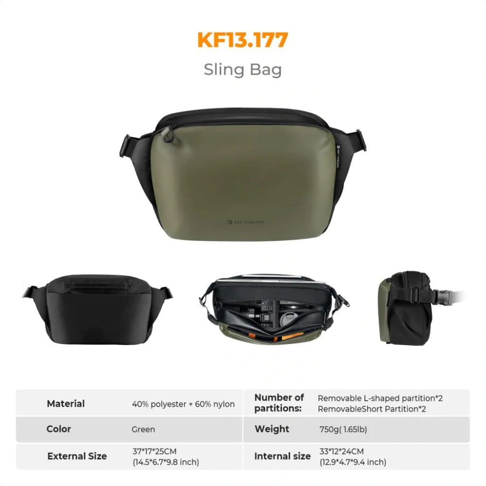 Foto brašna K&F Concept Sling bag 12L Zelená