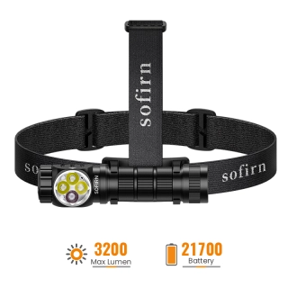Čelová svítilna Sofirn HS43 s červeným světlem, 3200 lumenů, s akumulátorem