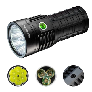 Extra výkonná svítilna Sofirn Q8Plus 6500K s funkcí powerbanky, 16000 lumenů, s akumulátory